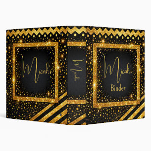 Gold Black Stripes, Chevron, Polka Dots Luxury Binder