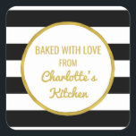 Gold Black Stripes Christmas Baking Labels<br><div class="desc">Custom text holiday baking labels with black and white stripes pattern and gold details.</div>