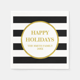 Gold Black Stripes Modern Christmas Napkin