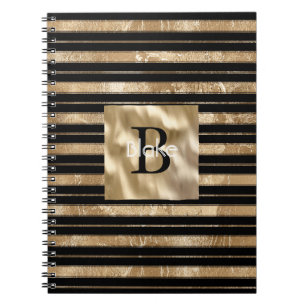 Gold Black Stripes Monogram Name Notebook