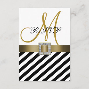 Gold Black Stripes Ribbon Wedding RSVP Card