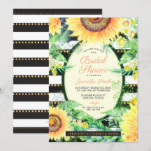 Gold Black Stripes Yellow Sunflowers Bridal Shower