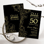 Gold Black Surprise 50th Birthday Invitation<br><div class="desc">Gold Black Surprise 50th Birthday Invitation. Minimalist modern feminine design features botanical accents and typography script font. Simple floral invite card perfect for a stylish female surprise bday celebration.</div>