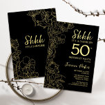 Gold Black Surprise 50th Birthday Invitation<br><div class="desc">Gold Black Surprise 50th Birthday Invitation. Modern feminine design features botanical accents and typography script font. Simple floral invite card perfect for a stylish female surprise bday celebration. Perfect for a glam  birthday celebration. Personalize with your own details. Printed Zazzle invitations or instant download digital printable template.</div>