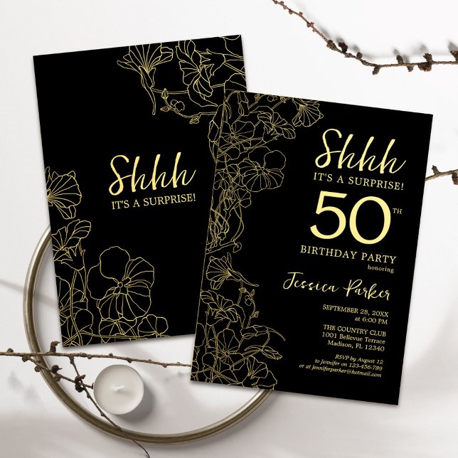 Gold Black Surprise 50th Birthday Invitation (Creator Uploaded)