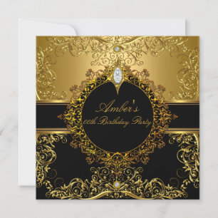 Gold & Black Swirl Birthday Party Invite