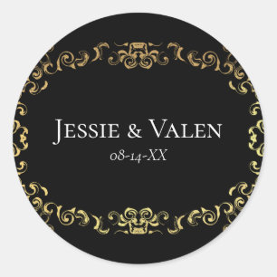 Gold & Black Swirl Gothic Wedding Classic Round Sticker