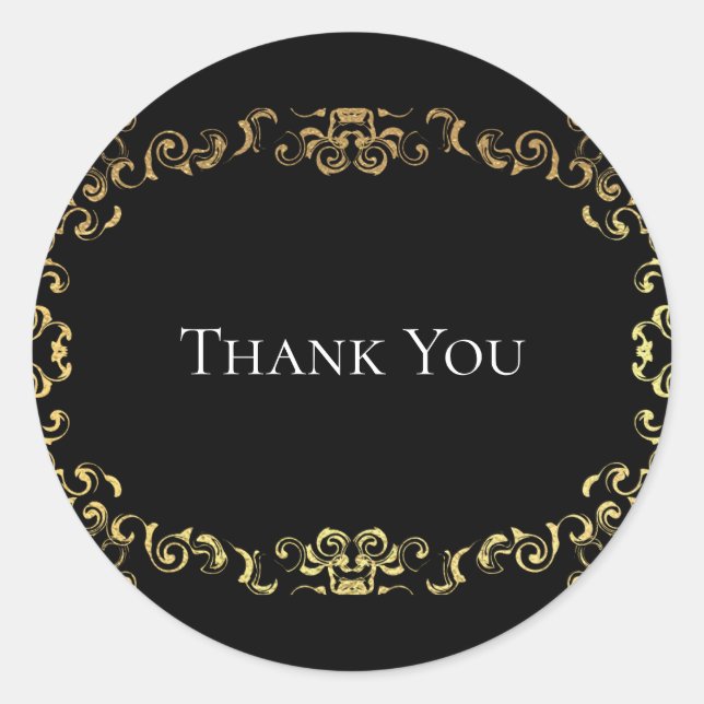 Gold & Black Swirl Gothic Wedding Classic Round Sticker (Front)