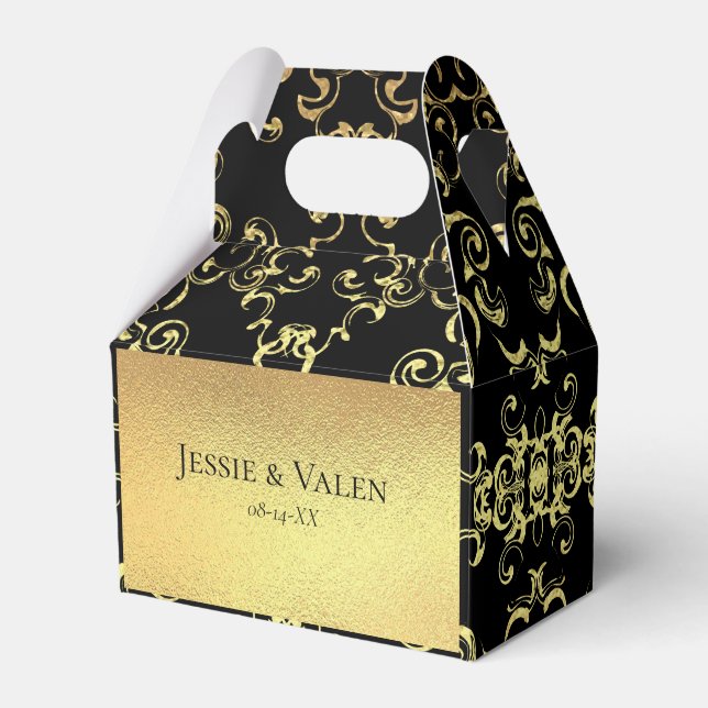 Gold Black Swirl Gothic Wedding Favor Box (Front Side)