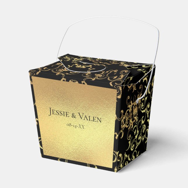 Gold & Black Swirl Gothic Wedding Favor Box (Front Side)