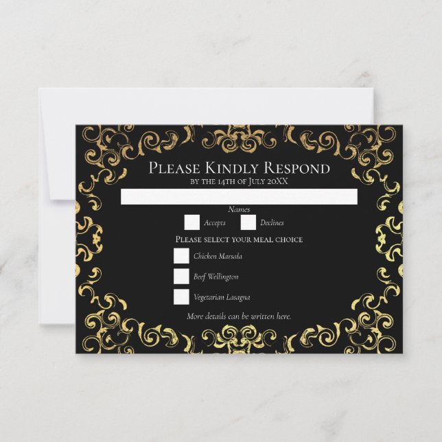Gold & Black Swirl Gothic Wedding Invitation (Front)
