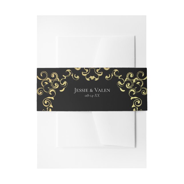 Gold & Black Swirl Gothic Wedding Invitation Belly Band (Front Example)