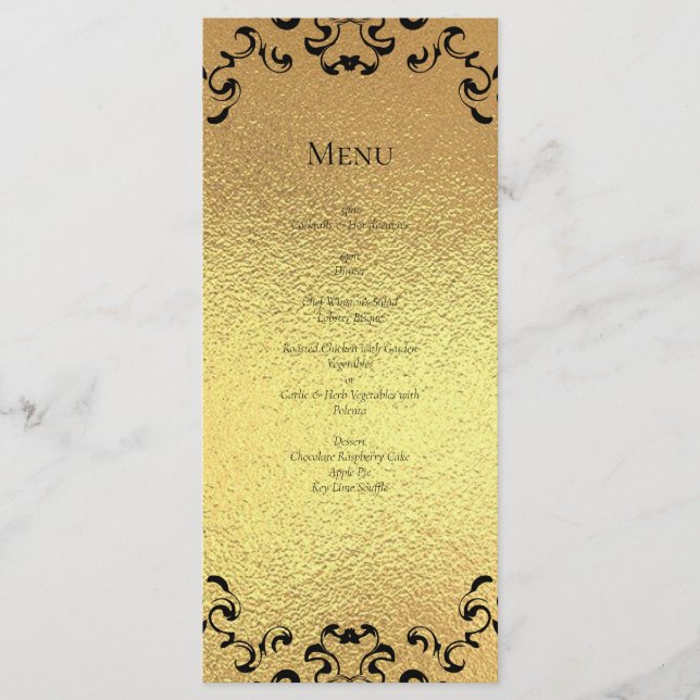 Gold & Black Swirl Gothic Wedding Menu (Front)