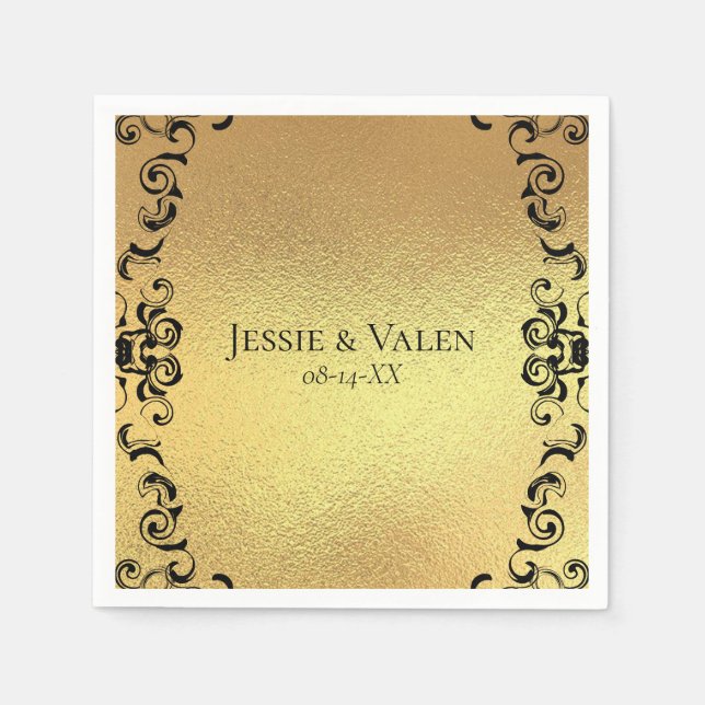 Gold & Black Swirl Gothic Wedding Napkin (Front)