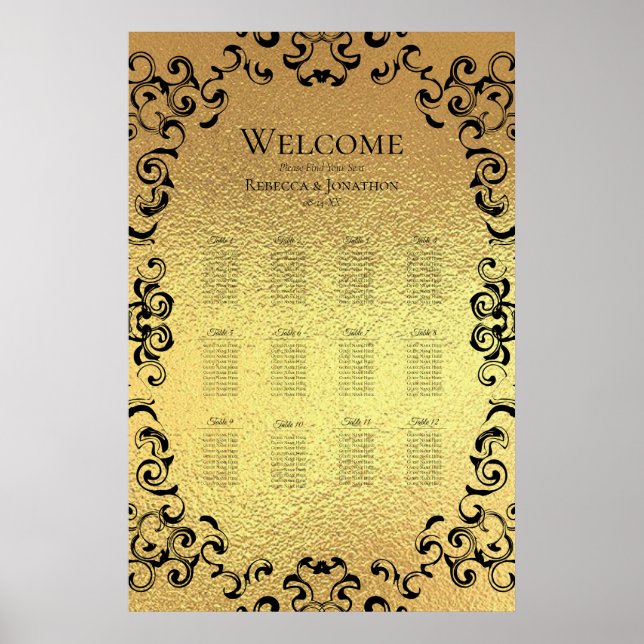 Gold & Black Swirl Gothic Wedding Poster (Front)