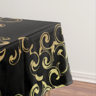 Gold & Black Swirl Gothic Wedding Tablecloth
