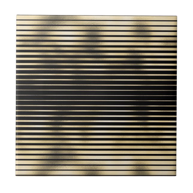Gold black thinly striped metallic foil pattern tile (Front)