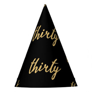 Gold Black "Thirty" 30 Birthday Party Glitter Hat