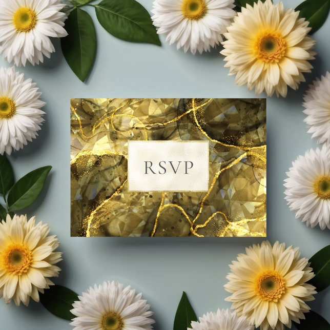 Gold Black Topaz Gemstone Wedding RSVP Card (Creator Uploaded)