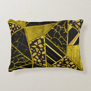 Gold Black Triangle Texture Illusion Accent Pillow