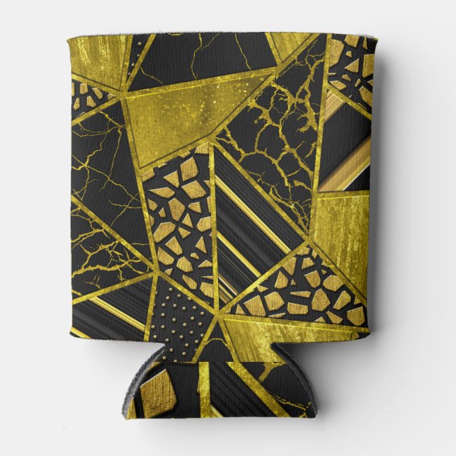 Gold Black Triangle Texture Illusion Can Cooler (Front)
