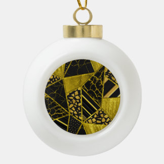 Gold Black Triangle Texture Illusion Ceramic Ball Christmas Ornament