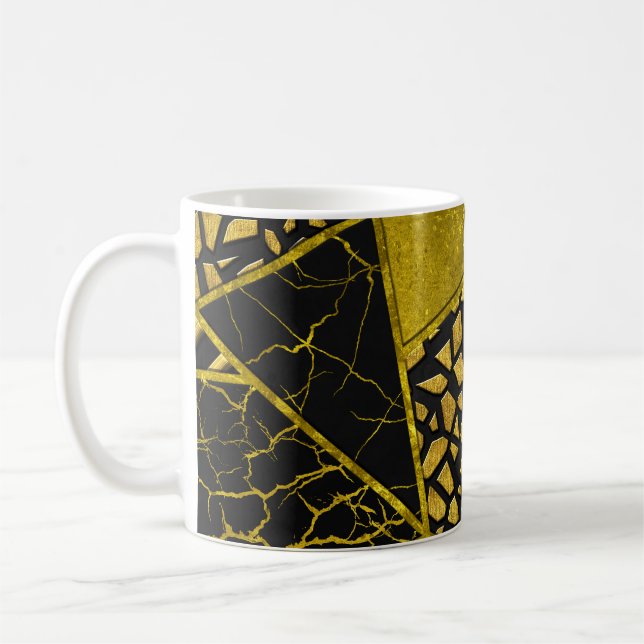 Gold Black Triangle Texture Illusion Coffee Mug (Left)