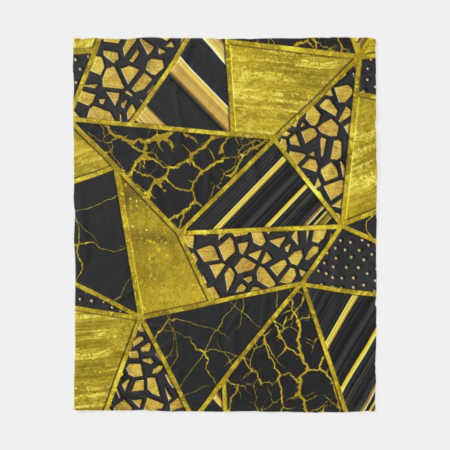 Gold Black Triangle Texture Illusion Fleece Blanket (Front)