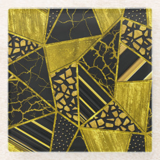 Gold Black Triangle Texture Illusion Glass Coaster