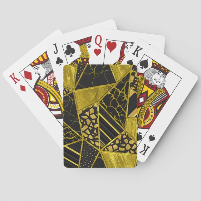 Gold Black Triangle Texture Illusion Playing Cards (Back)