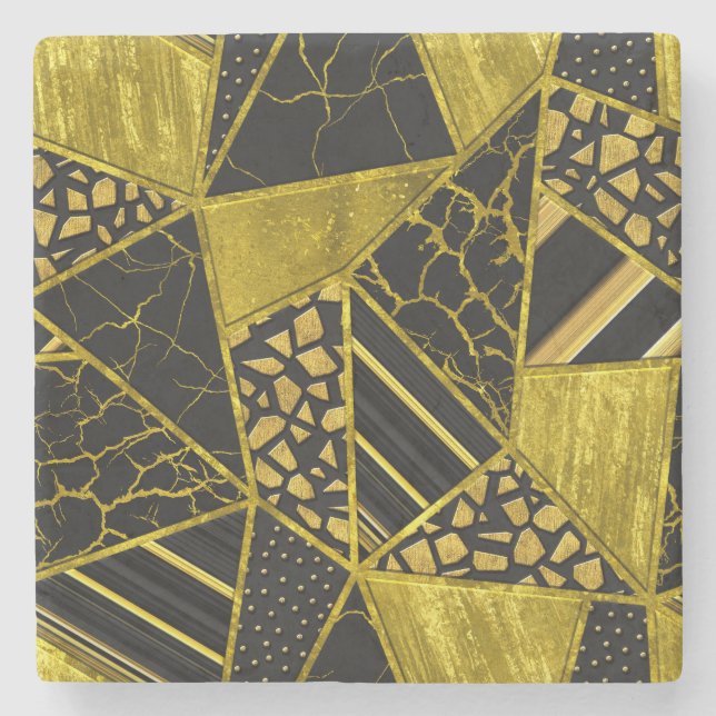 Gold Black Triangle Texture Illusion Stone Coaster (Front)