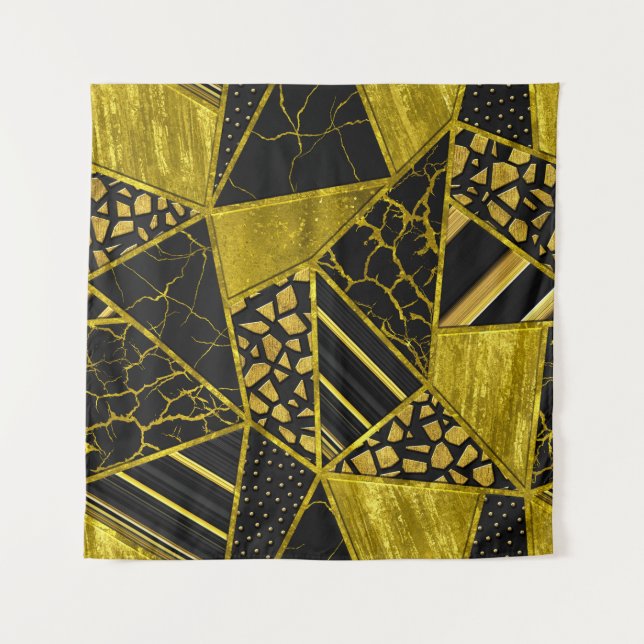 Gold Black Triangle Texture Illusion Tapestry (Front)