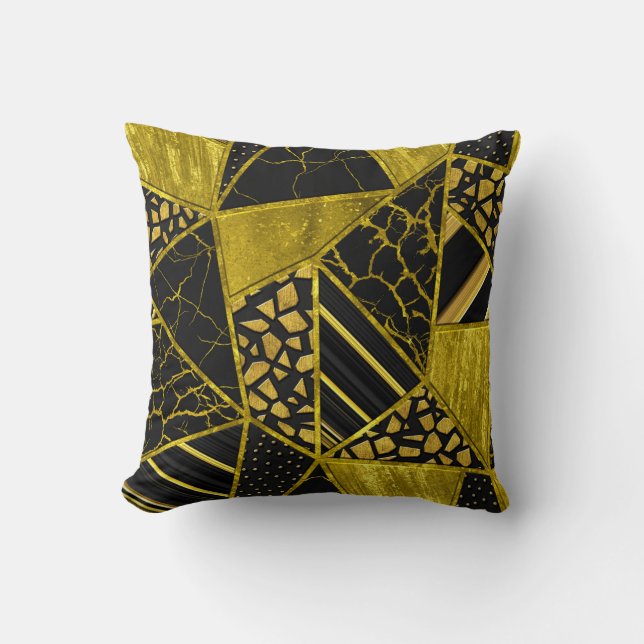Gold Black Triangle Texture Illusion Throw Pillow (Front)