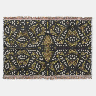 Gold Black Tribal Geometric Woven Throw Blanket