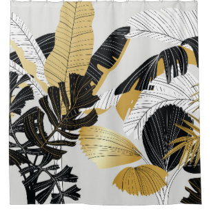 Gold, black tropical plants: luxury.