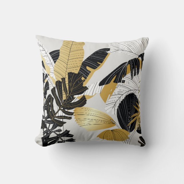 Gold, black tropical plants: luxury. throw pillow (Front)