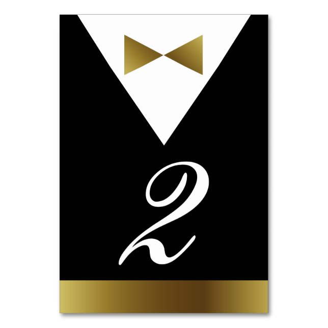 Gold & Black Tuxedo Table Numbers | Modern Formal (Front)