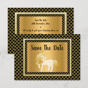 Gold Black Unicorn Mermaid Party Save the Date Invitation