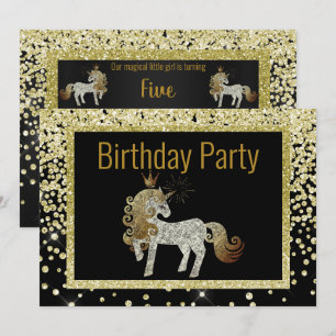 Gold Black Unicorn Sparkle Birthday Invitation