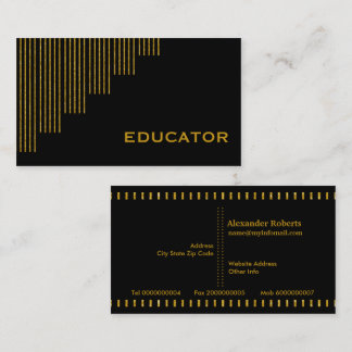 Gold, black vertical stripes educator business card
