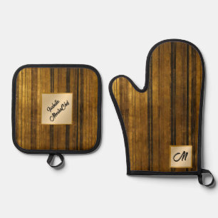 Gold Black Vintage Art Deco Modern Collection Oven Mitt & Pot Holder Set