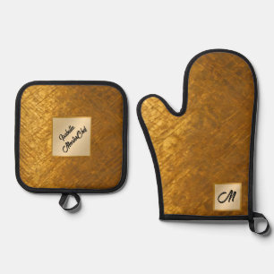 Gold Black Vintage Art Deco Popular Collection Oven Mitt & Pot Holder Set
