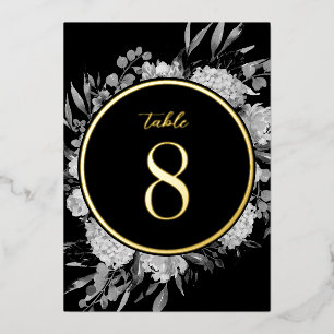 Gold Black Watercolor Floral Wedding Table Number