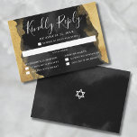 Gold Black Watercolor Mitzvah Invitation RSVP Card<br><div class="desc">Elegant Bar or Bat Mitzvah Reply Card with Dual Event Response. This versatile and sophisticated reply card is designed to suit either a Bar or Bat Mitzvah celebration featuring both an afternoon luncheon and an evening celebration. The card opens with "Kindly Reply" elegantly displayed at the top, followed by spaces...</div>