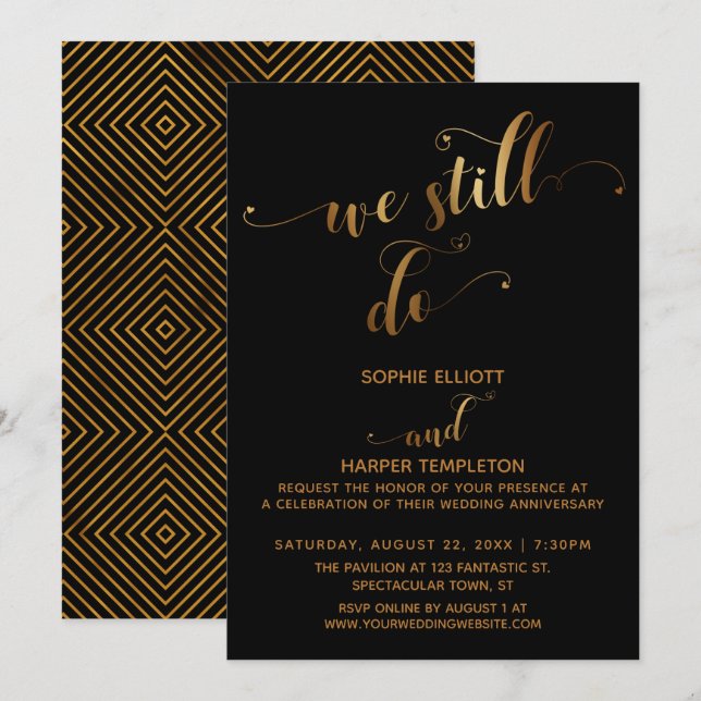 Gold & Black We Still Do Typography Anniversary Invitation (Front/Back)