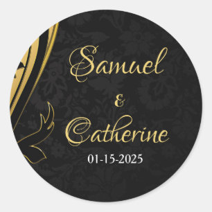 Gold Black Wedding Anniversary Modern Personalize Classic Round Sticker