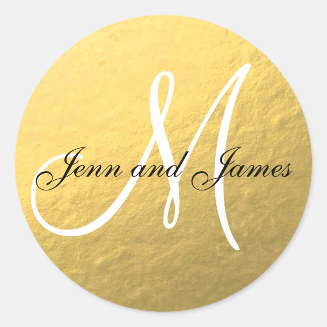 Gold Black Wedding Favour Sticker Initial (Front)