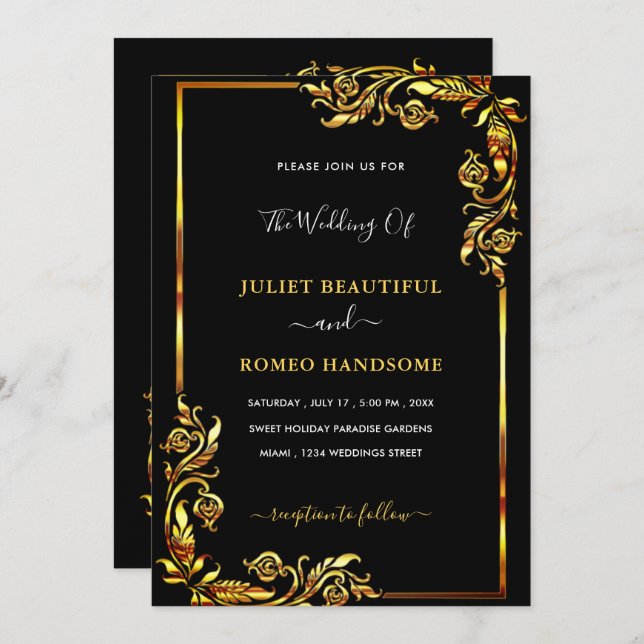 Gold Black Wedding Invitation (Front/Back)