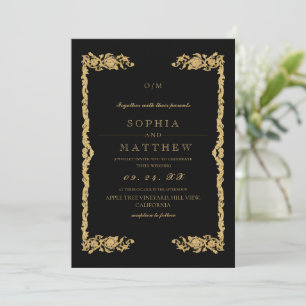  Gold Black Wedding Photo Invitation
