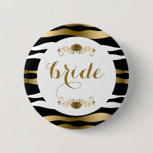 Gold Black & White Abstract Zebra Stripes 2 Inch Round Button